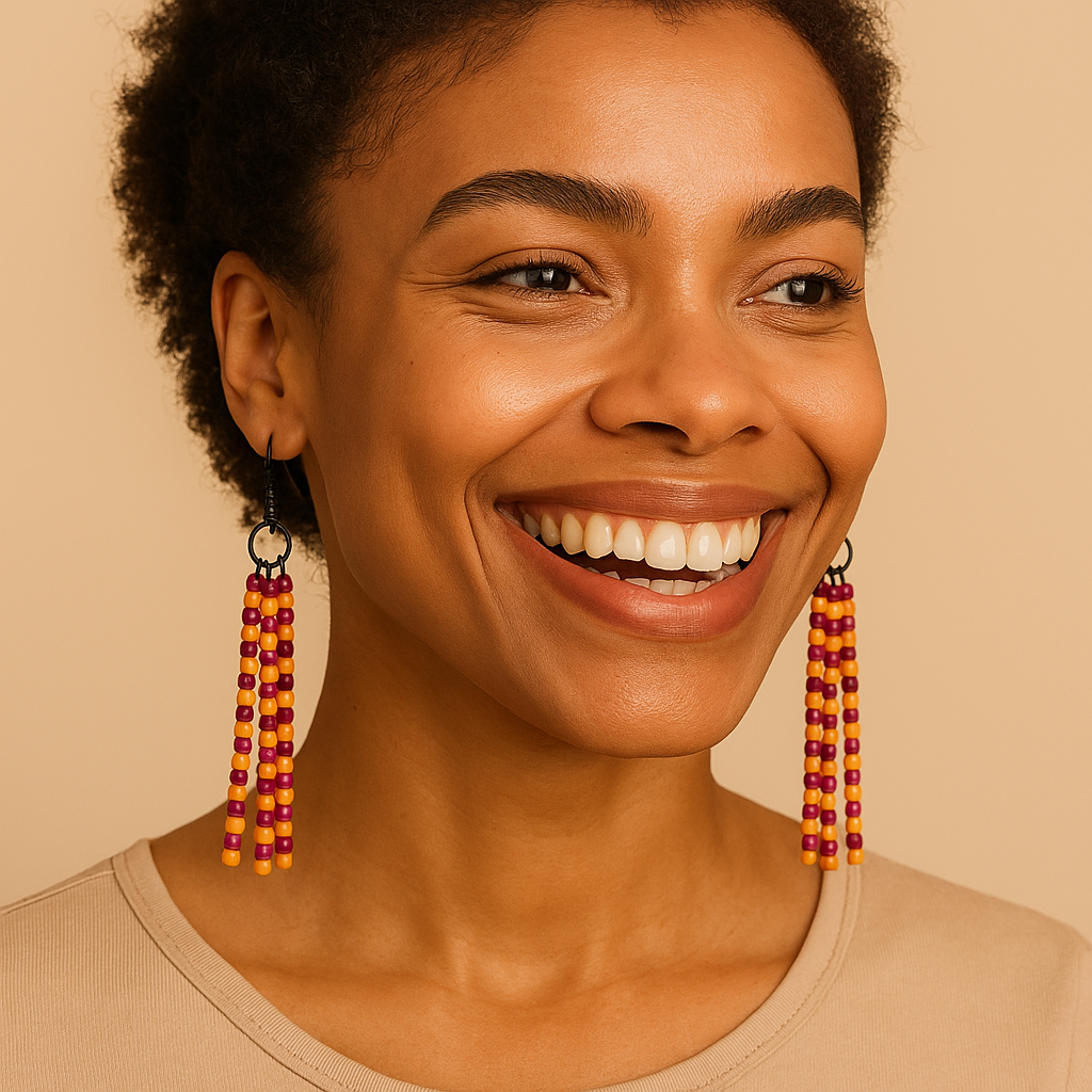 Sunset Elegance Beaded Earrings – Purple, Yellow & Orange | Lightweight, Hypoallergenic Hooks | Strands of Grace