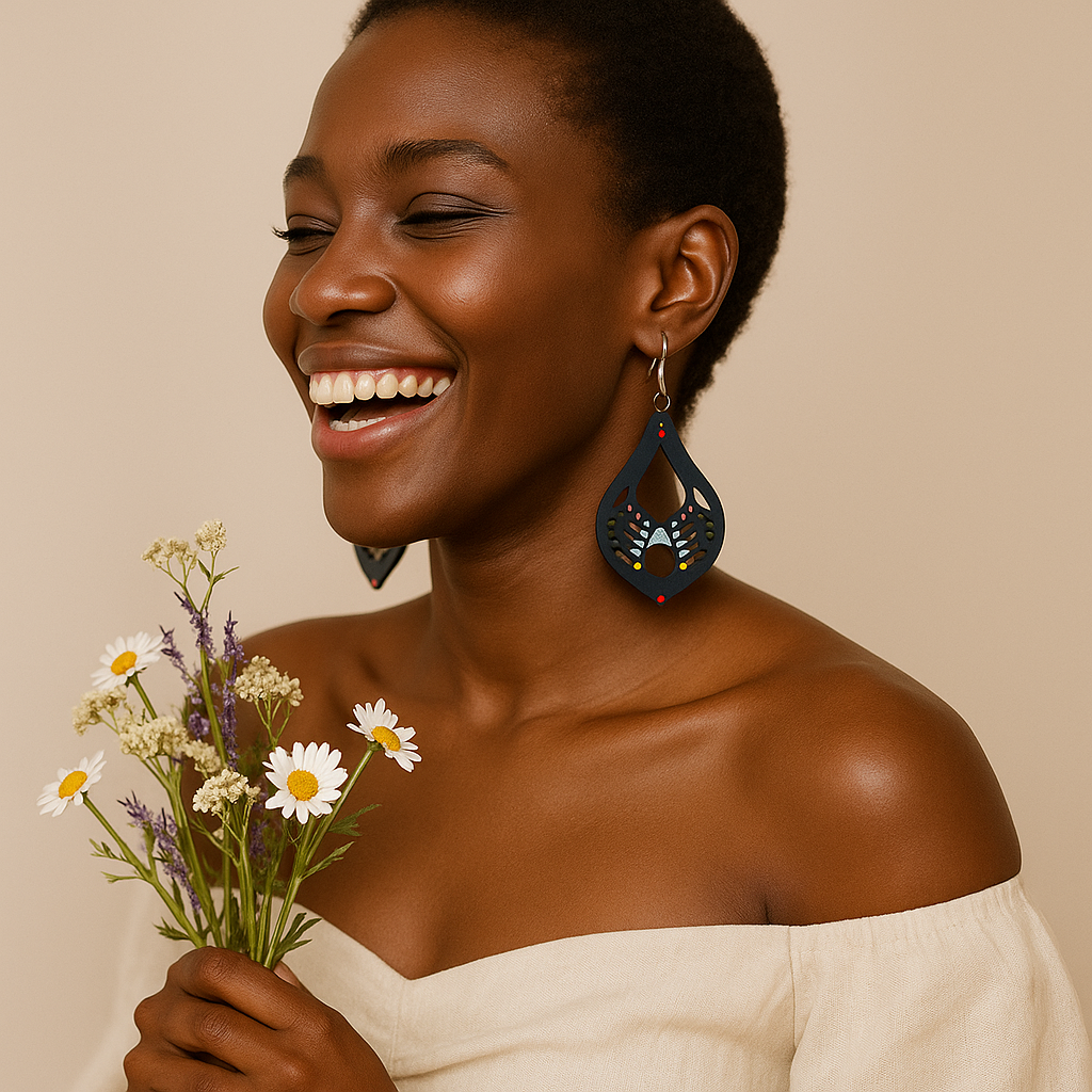 Zebulun Teardrop Wood Earrings – Tribal Collection, Hypoallergenic Silver Hooks