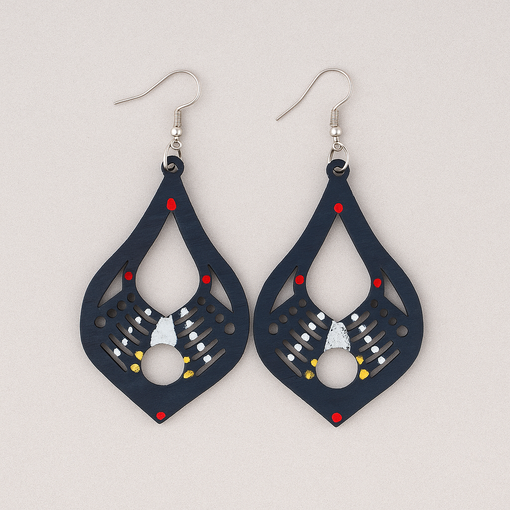 Zebulun Teardrop Wood Earrings – Tribal Collection, Hypoallergenic Silver Hooks