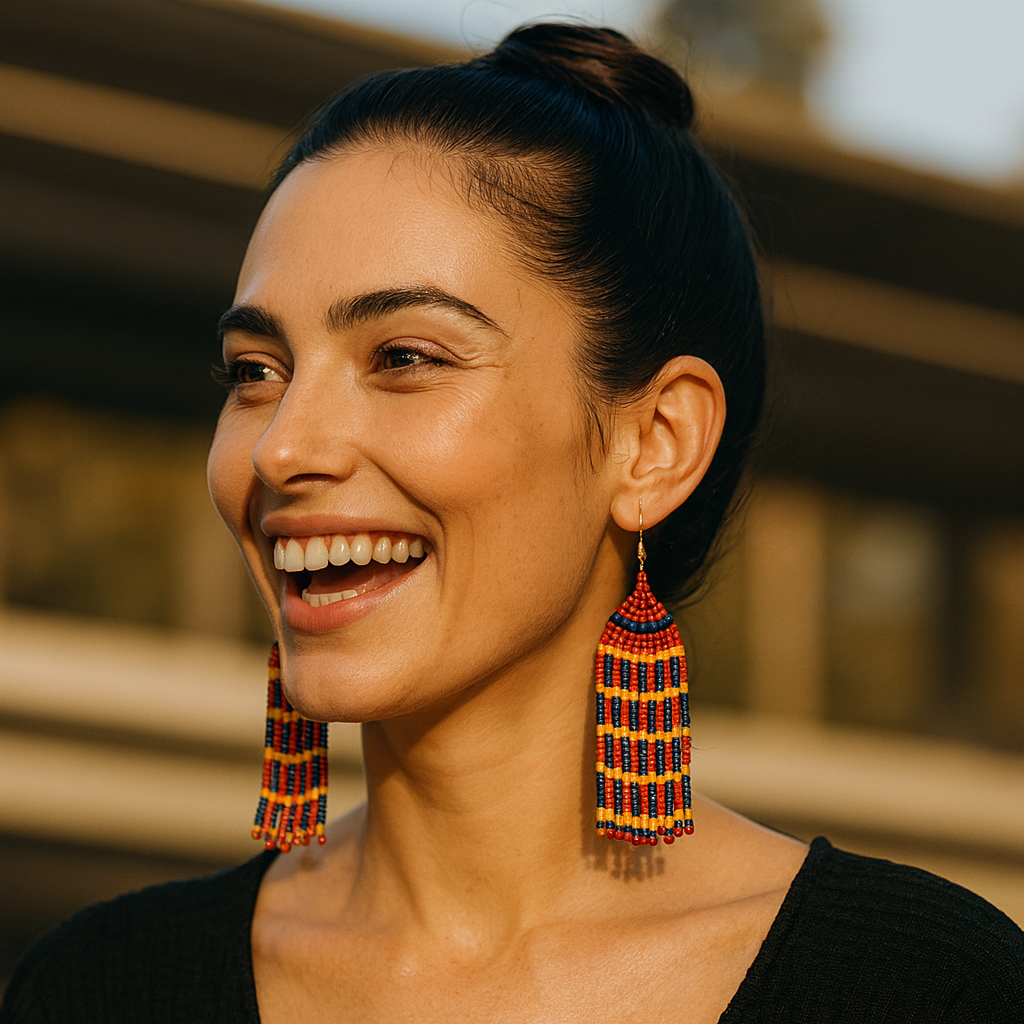Solar Ember Beaded Fringe Earrings – Bold Handmade Statement Jewelry