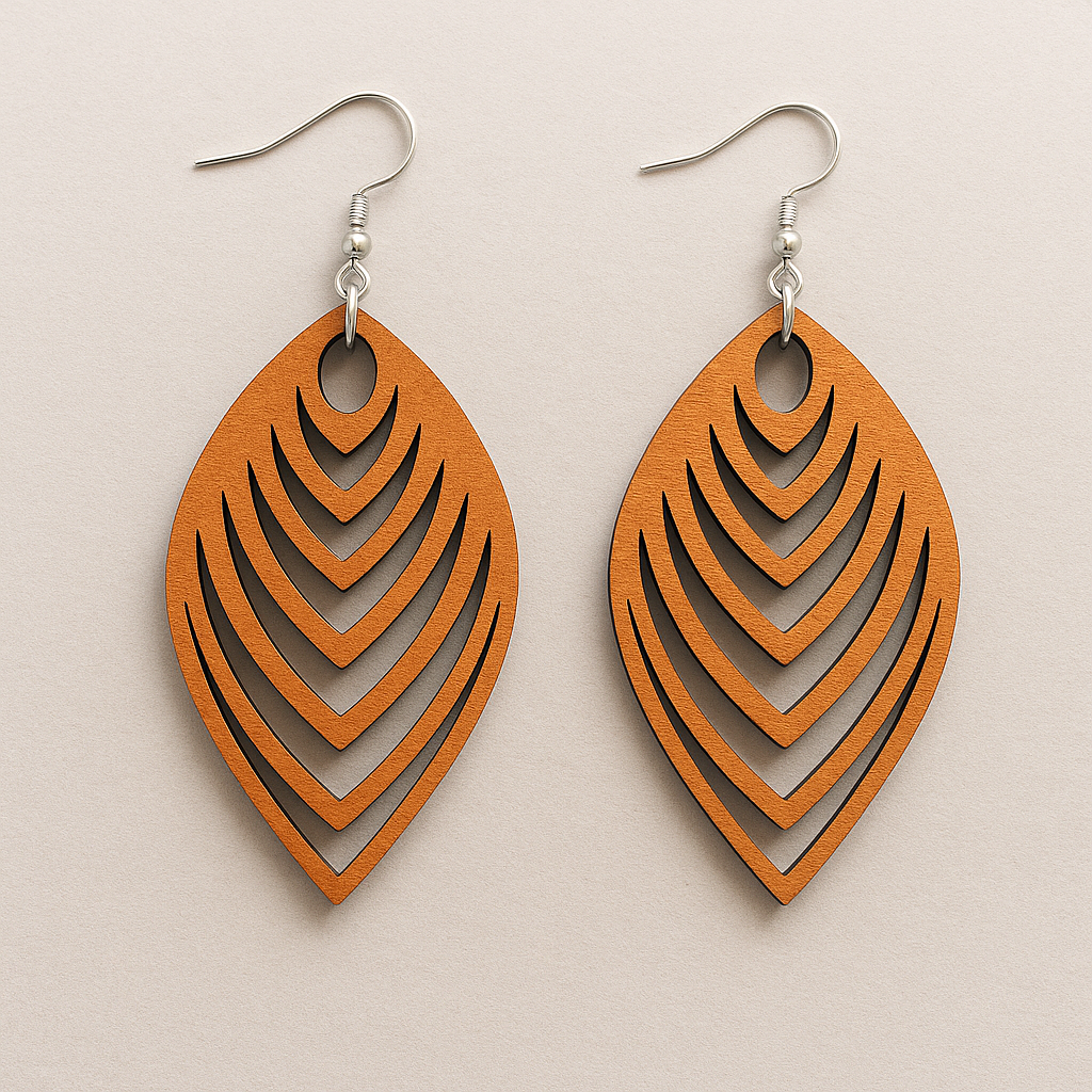 Rustic Bloom Layered Leaf Wood Earrings – with Hypoallergenic Hooks