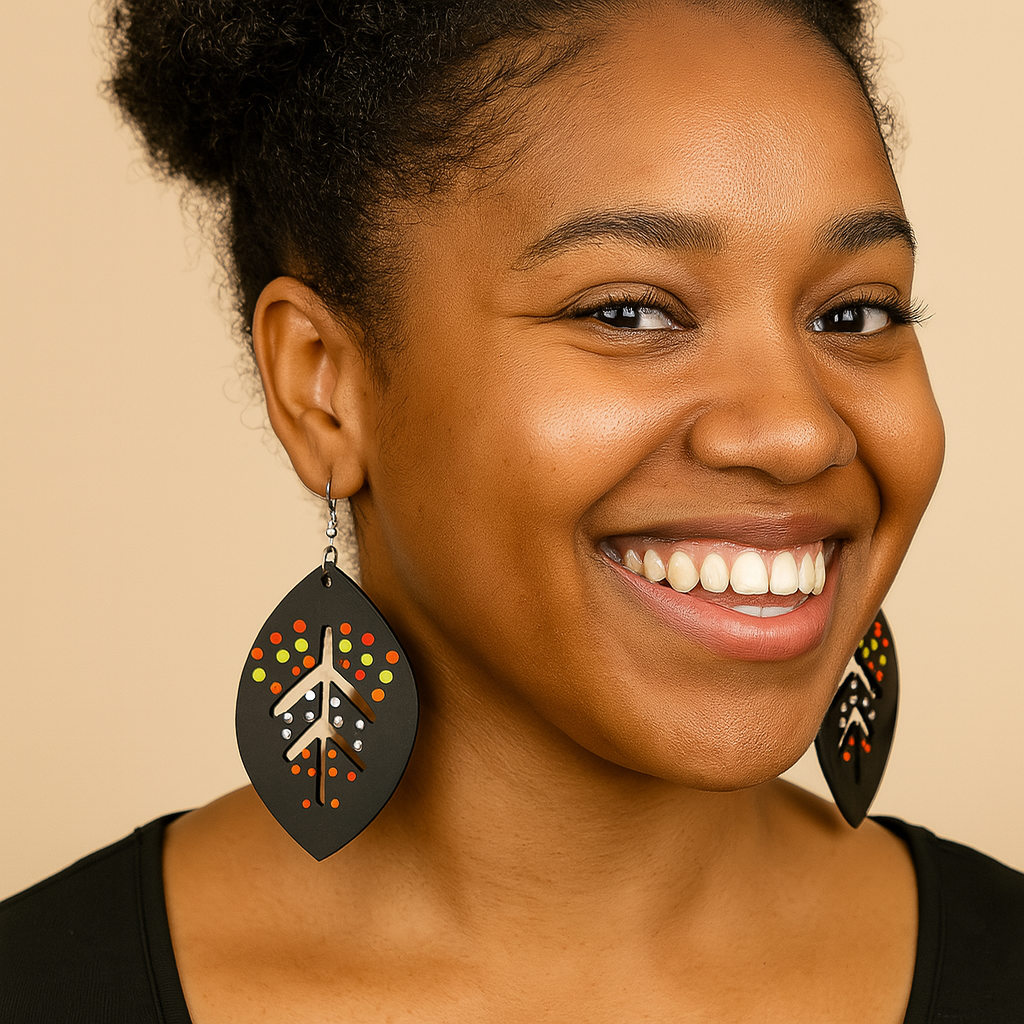 Asher Leaf Wood Earrings – Tribal Collection, Hypoallergenic Silver Hooks