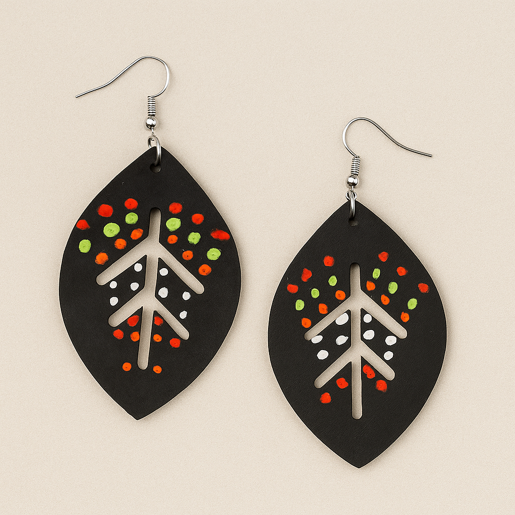 Asher Leaf Wood Earrings – Tribal Collection, Hypoallergenic Silver Hooks