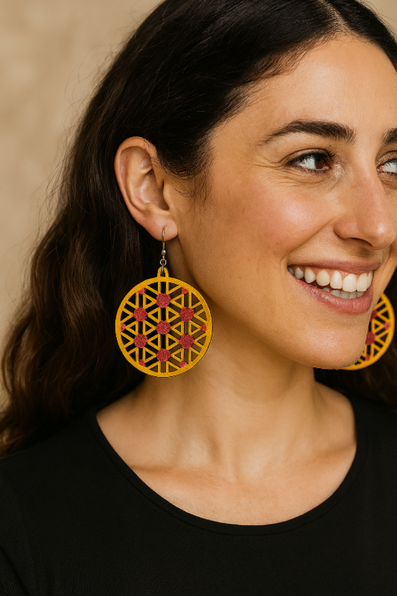 Reuben Geometric Wood Earrings – Tribal Collection, Hypoallergenic Silver Hooks