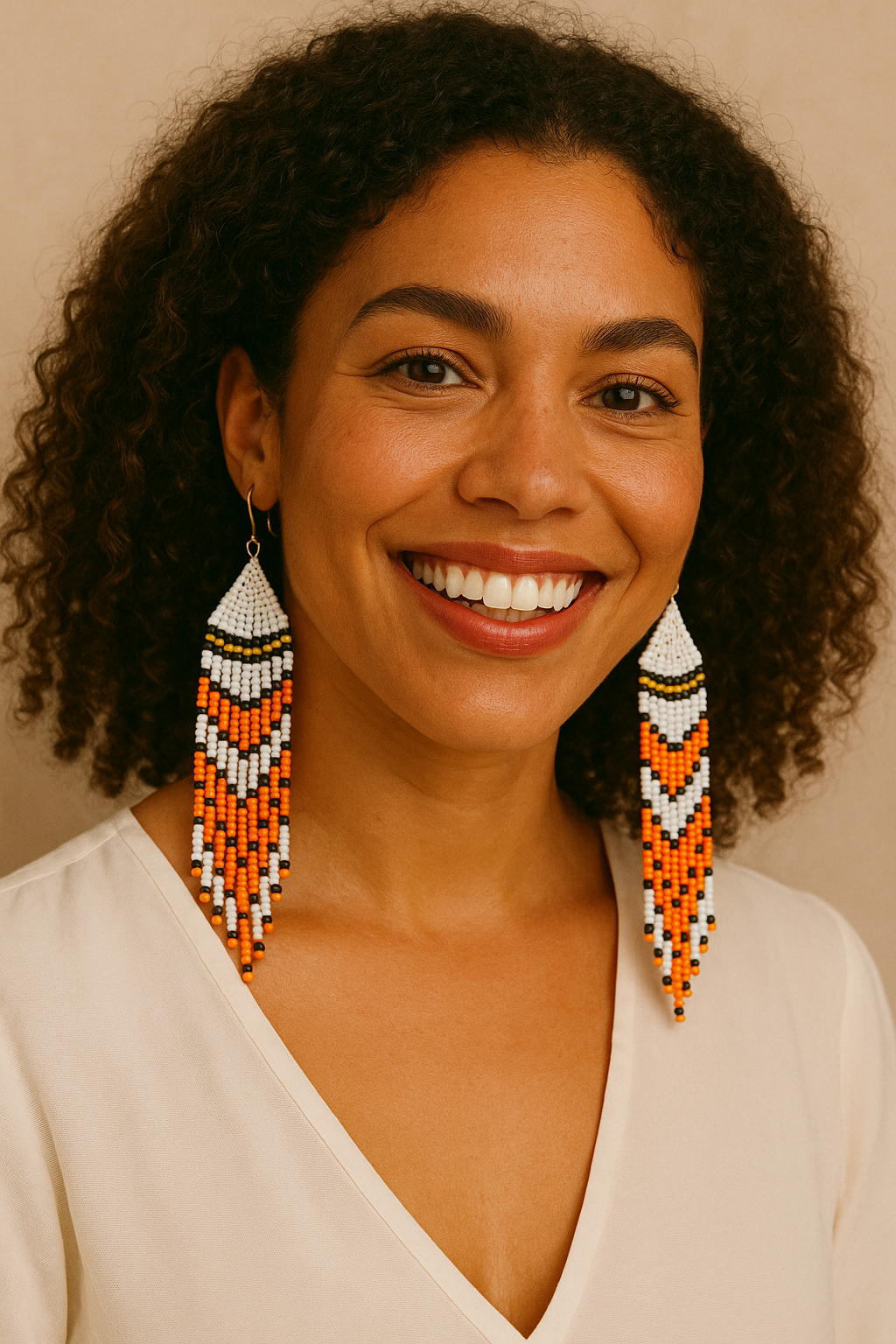 Ember Dawn Beaded Fringe Earrings – 5” Handmade Statement Earrings