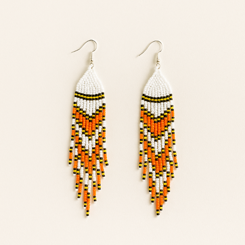 Ember Dawn Beaded Fringe Earrings – 5” Handmade Statement Earrings