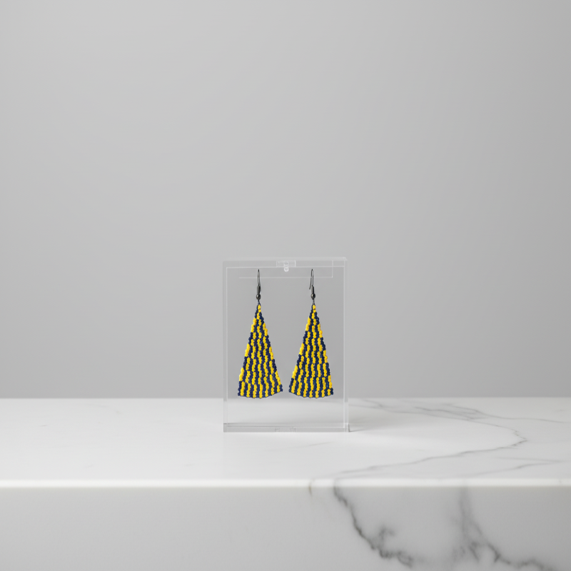 Cascade Triangle Earrings – Yellow & Deep Blue Beaded Statement