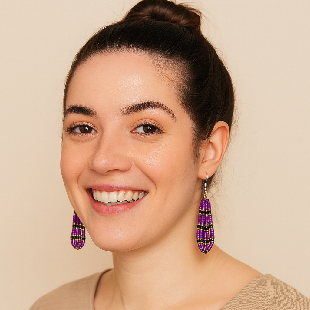 Royal Earrings – Purple, Black & Gold Fringe Elegance from the Genesis Collection