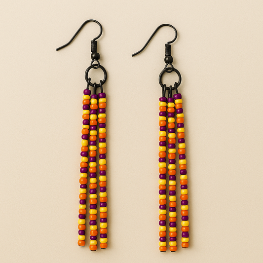 Sunset Elegance Beaded Earrings – Purple, Yellow & Orange | Lightweight, Hypoallergenic Hooks | Strands of Grace