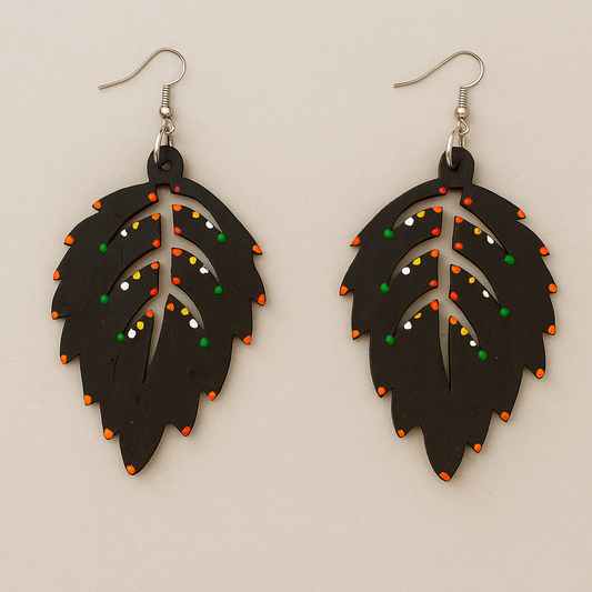 Issachar Leaf Wood Earrings – Tribal Collection, Hypoallergenic Silver Hooks