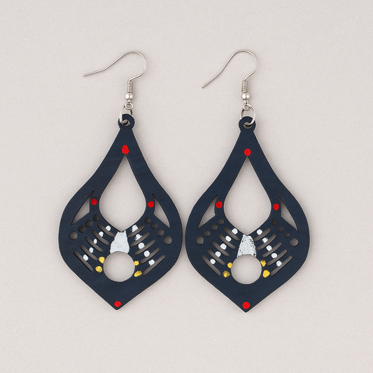 Zebulun Teardrop Wood Earrings – Tribal Collection, Hypoallergenic Silver Hooks