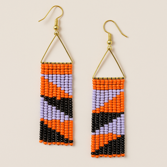 The Prism Earrings – Geometric Beaded Radiance in Ember & Violet