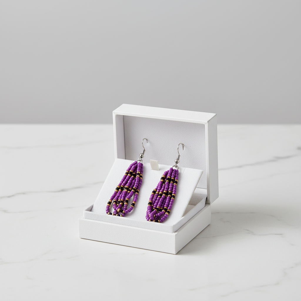 Royal Earrings – Purple, Black & Gold Fringe Elegance from the Genesis Collection