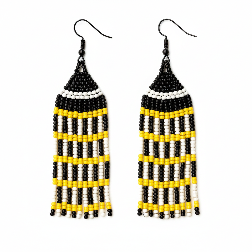 The Gridline Earrings – Beaded Geometry in Noir, Sun & Ivory