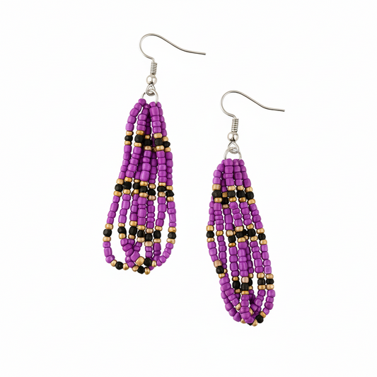 Royal Earrings – Purple, Black & Gold Fringe Elegance from the Genesis Collection