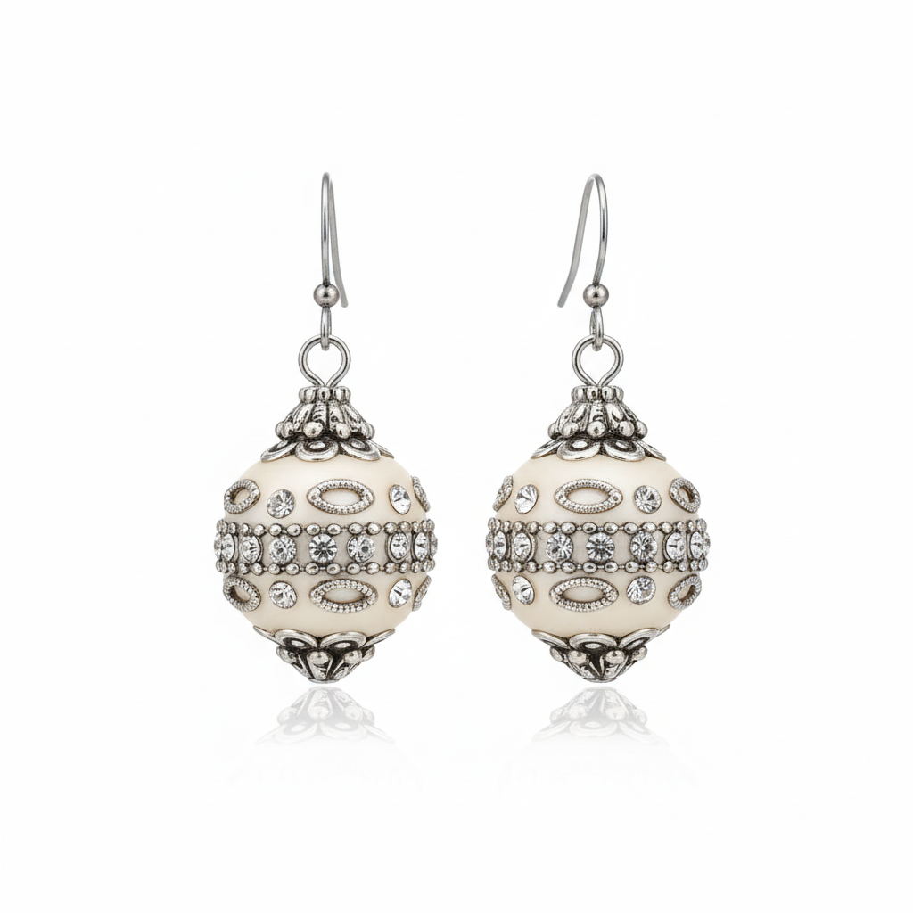 Ivory Crown Earrings – Regal Sphere from the Royale Drop Collection