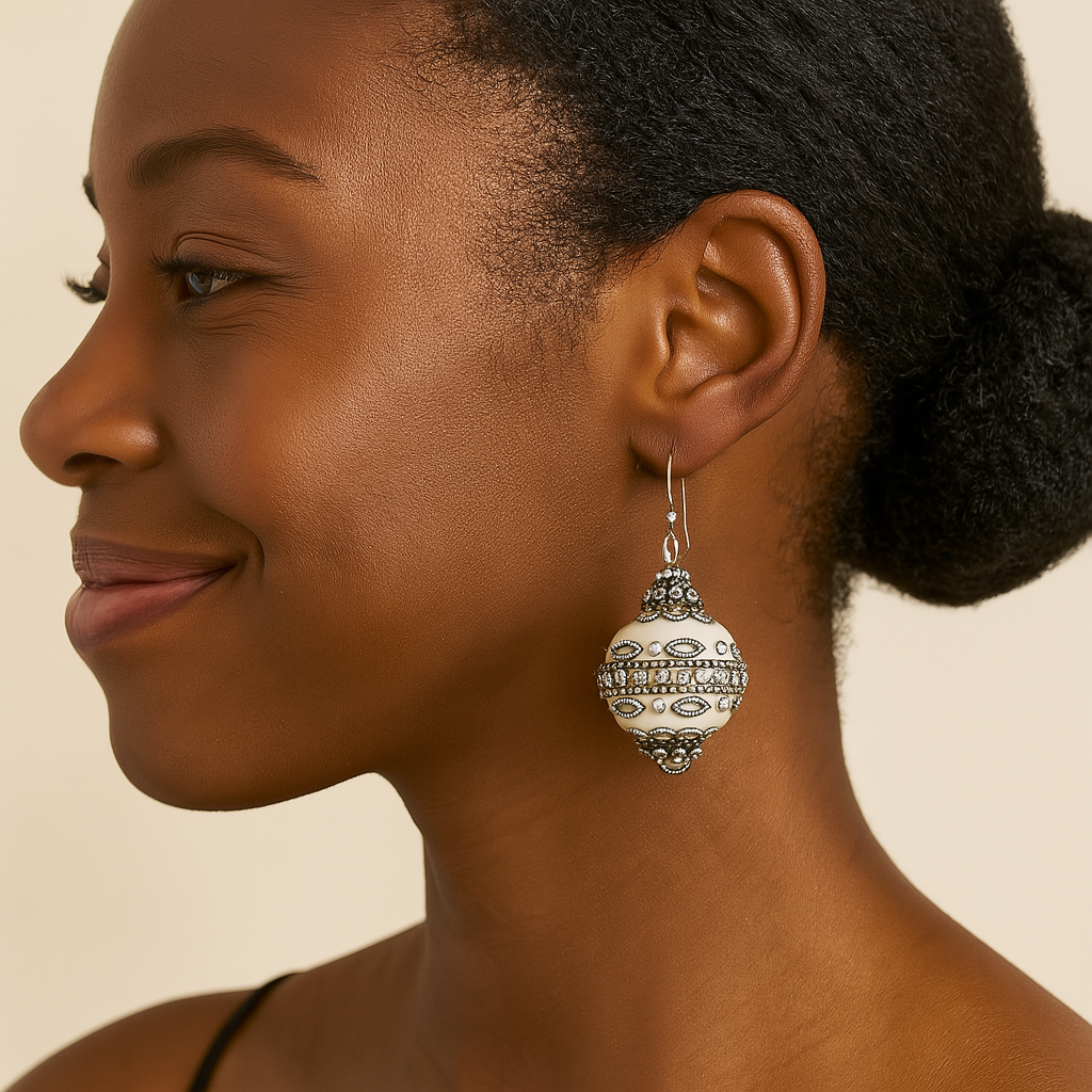 Ivory Crown Earrings – Regal Sphere from the Royale Drop Collection