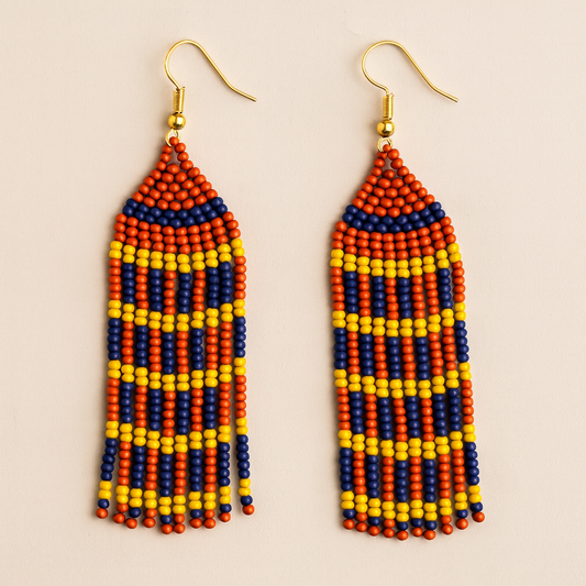 Solar Ember Beaded Fringe Earrings – Bold Handmade Statement Jewelry