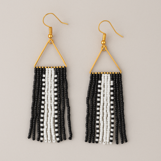 Stripes of Grace - Black & White Fringe Earrings