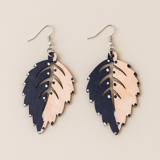 Naphtali Leaf Wood Earrings – Tribal Collection, Hypoallergenic Silver Hooks