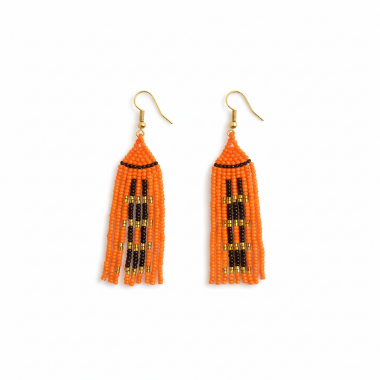 The Ember Earrings – Beaded Flame Geometry in Orange & Gold