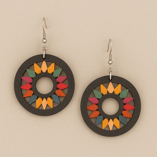 Heritage Wood Earrings – Handcrafted Colorful Statement Dangles