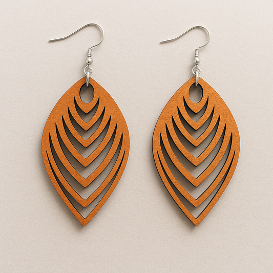 Rustic Bloom Layered Leaf Wood Earrings – with Hypoallergenic Hooks