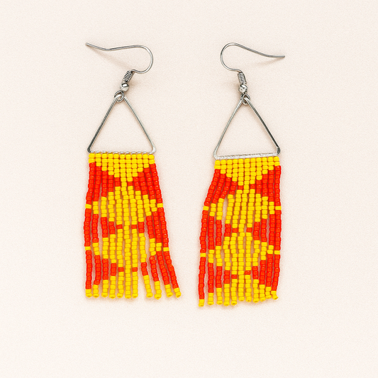 Sunrise Echo Beaded Triangle Fringe Earrings