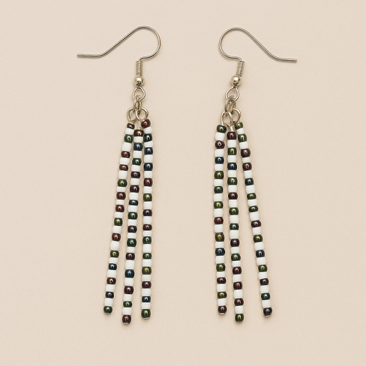 Savvy Beaded Earrings – Purple Ombré & White | Handmade, Lightweight, Hypoallergenic Silver Hooks