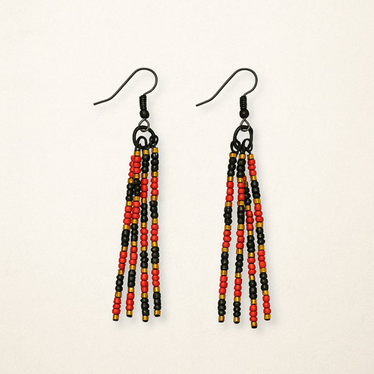 Crimson Noir Beaded Drop Earrings – Red, Black & Gold