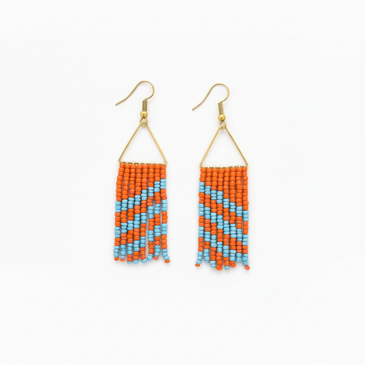 The Horizon Earrings – Beaded Geometry in Orange & Sky Blue