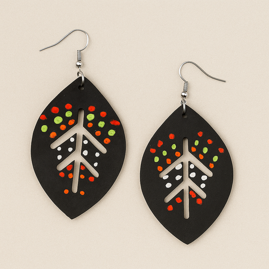 Asher Leaf Wood Earrings – Tribal Collection, Hypoallergenic Silver Hooks