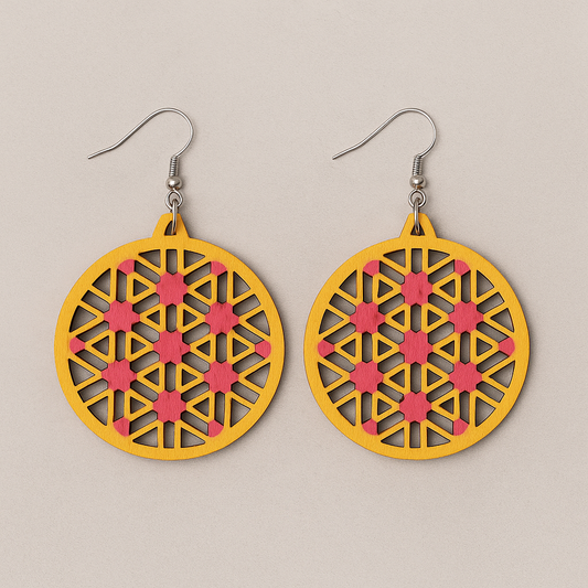 Reuben Geometric Wood Earrings – Tribal Collection, Hypoallergenic Silver Hooks