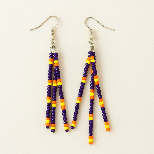 Royal Elegance Beaded Earrings – Navy Blue, Orange & Yellow | Handmade, Lightweight, Hypoallergenic Hooks