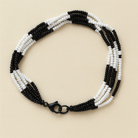 Midnight Harmony –  Black & White Multi-Strand Beaded Bracelet