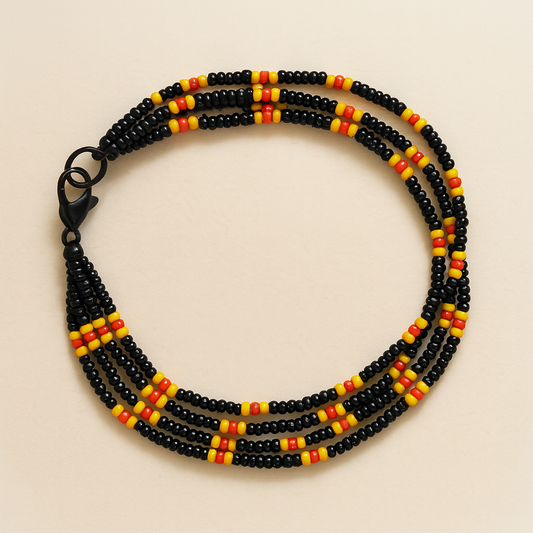 Sunset Rhythm – Handmade Black, Red & Yellow Layered Beaded Bracelet