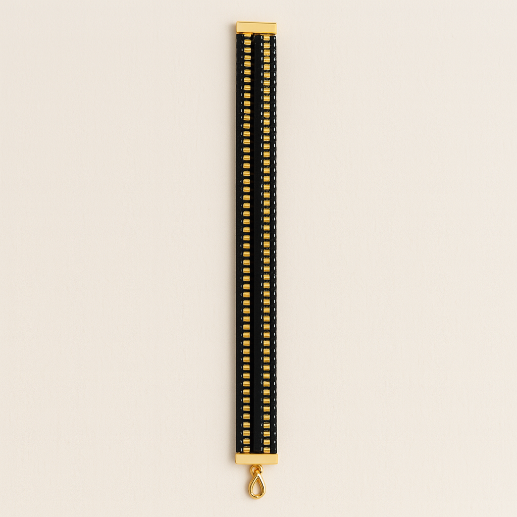 Elegant Black & Gold Hand Beaded Bracelet