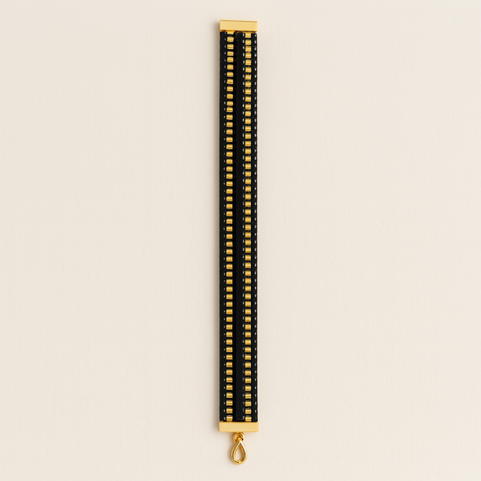 Elegant Black & Gold Hand Beaded Bracelet