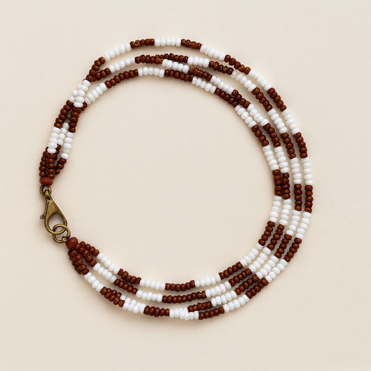 Earth Whisper Beaded Bracelet – Handmade Brown & White Seed Bead Jewelry