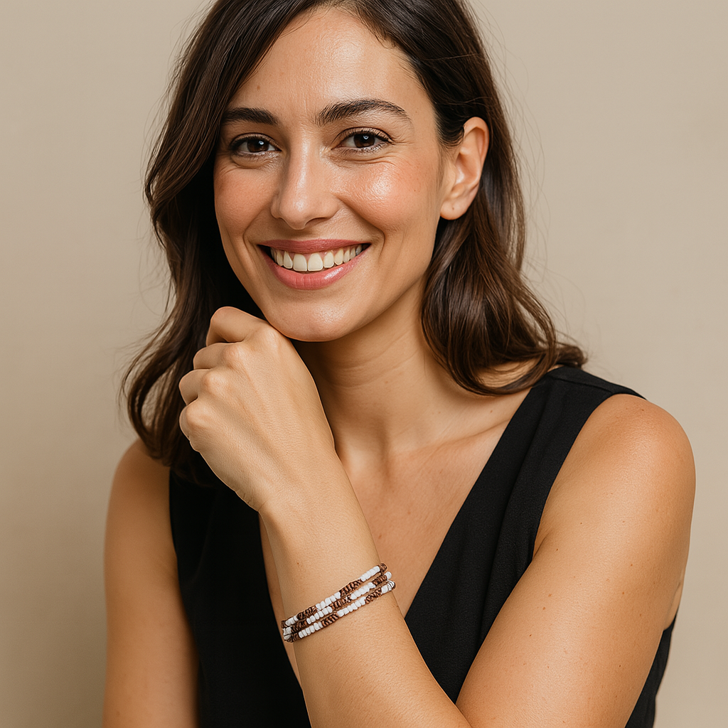 Earth Whisper Beaded Bracelet – Handmade Brown & White Seed Bead Jewelry