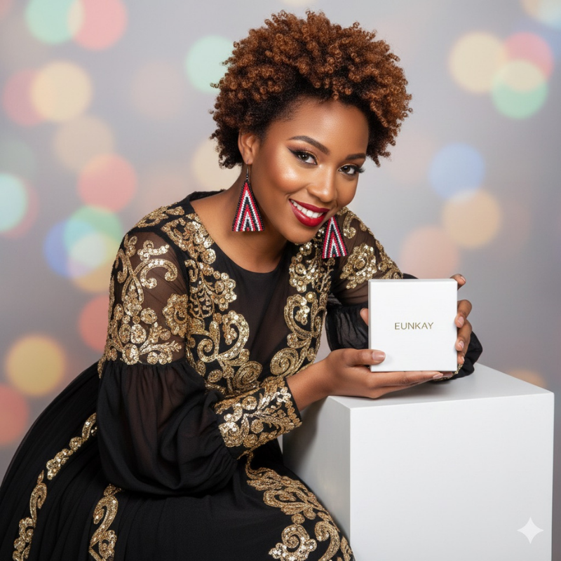 Crimson Triangle Earrings – Black, Red & White Beaded Statement