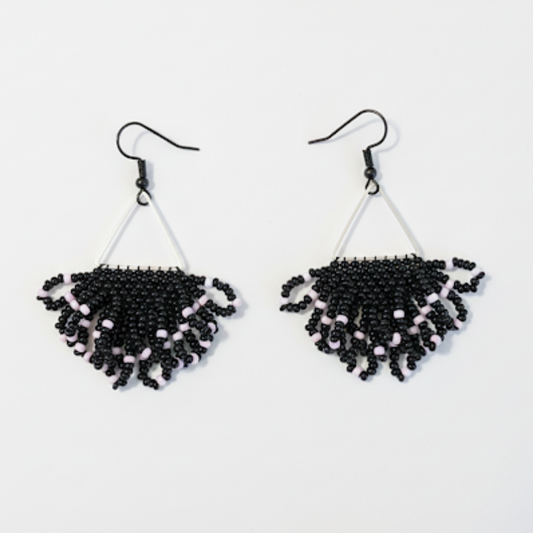 Reign Fringe Earrings – Black & Light Pink Beaded Statement