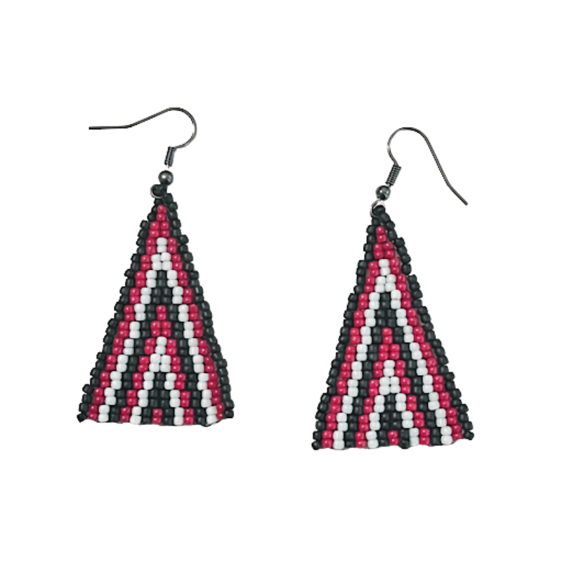 Crimson Triangle Earrings – Black, Red & White Beaded Statement