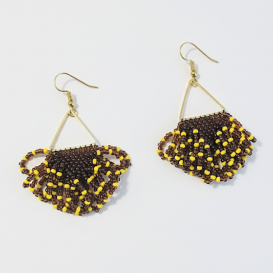 Harvest Fan Earrings – Brown & Yellow Beaded Statement