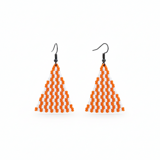 Citrine Triangle Earrings – Orange & White Beaded Statement