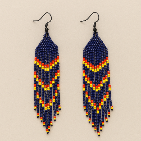 Twilight Ember Beaded Fringe Earrings – 5” Handmade Statement Earrings