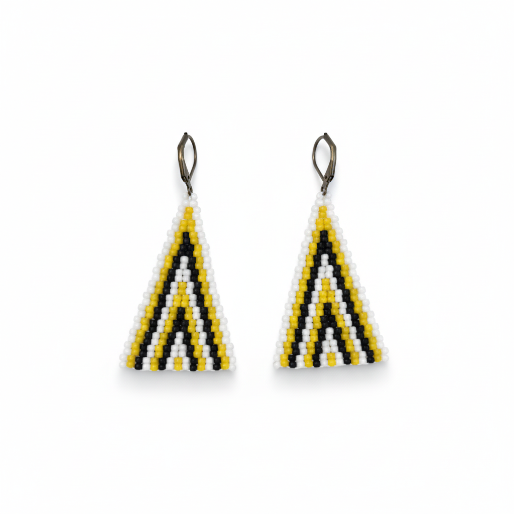 Clarity Triangle Earrings – Black, White & Yellow Beaded Statement