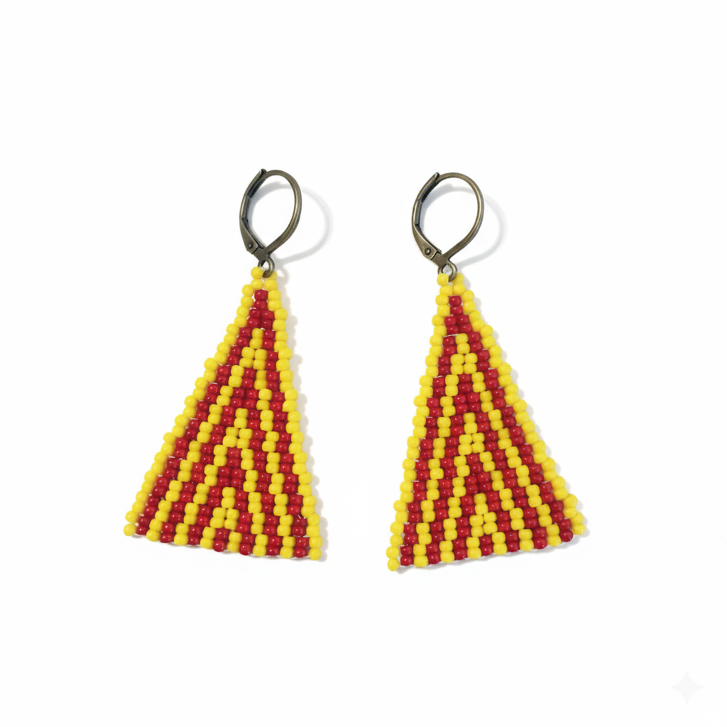 Solar Ember Triangle Earrings – Red & Yellow Beaded Statement