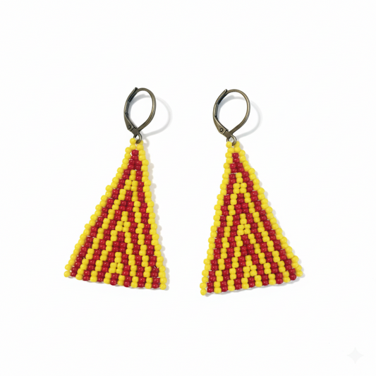 Solar Ember Triangle Earrings – Red & Yellow Beaded Statement
