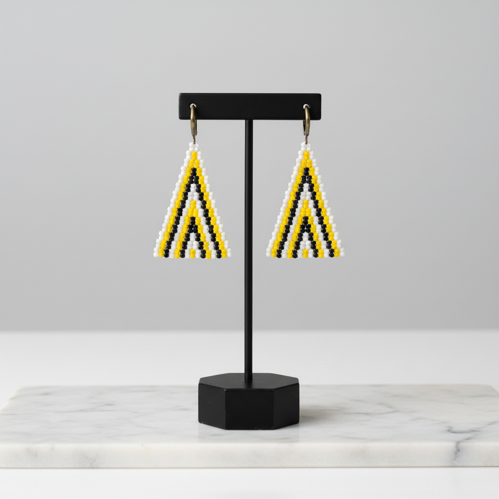 Clarity Triangle Earrings – Black, White & Yellow Beaded Statement